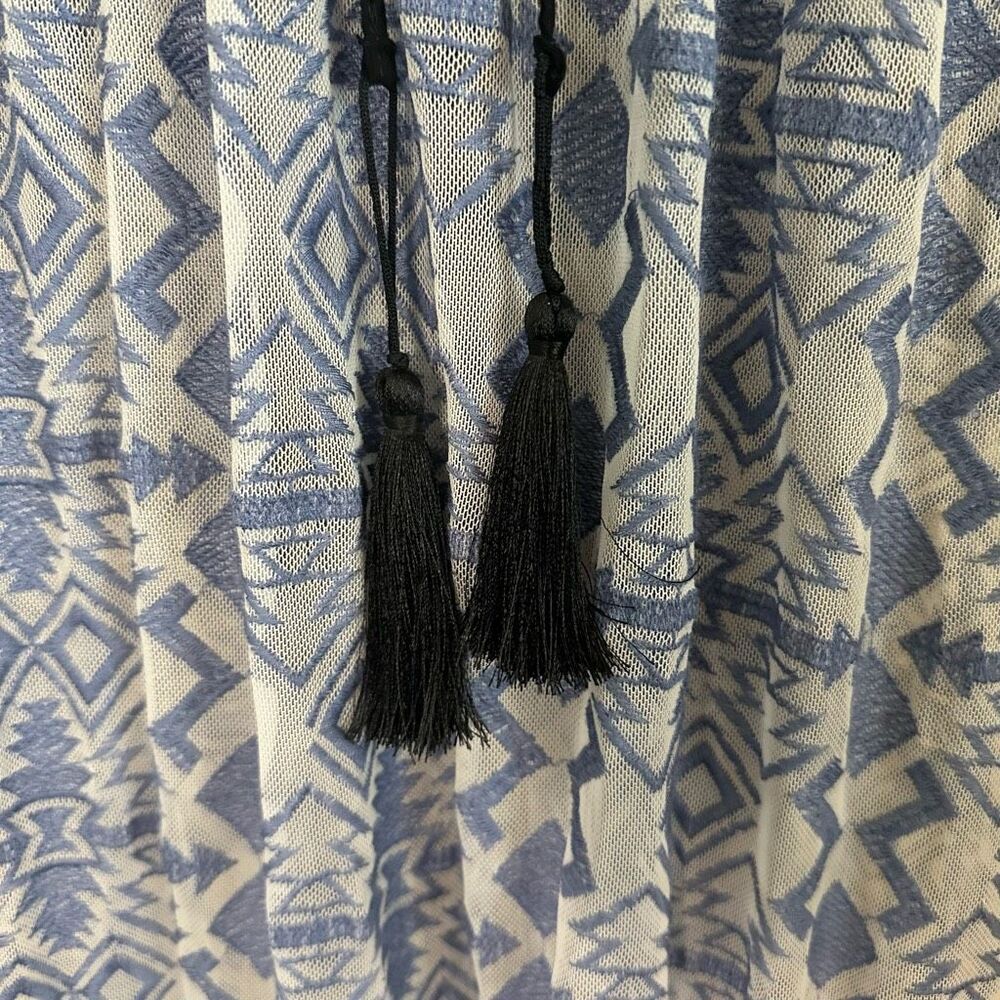 Nidodileda Sheer Jacquard Geometric Print Blue Maxi Dress Sz L Greece Made - Picture 9 of 12